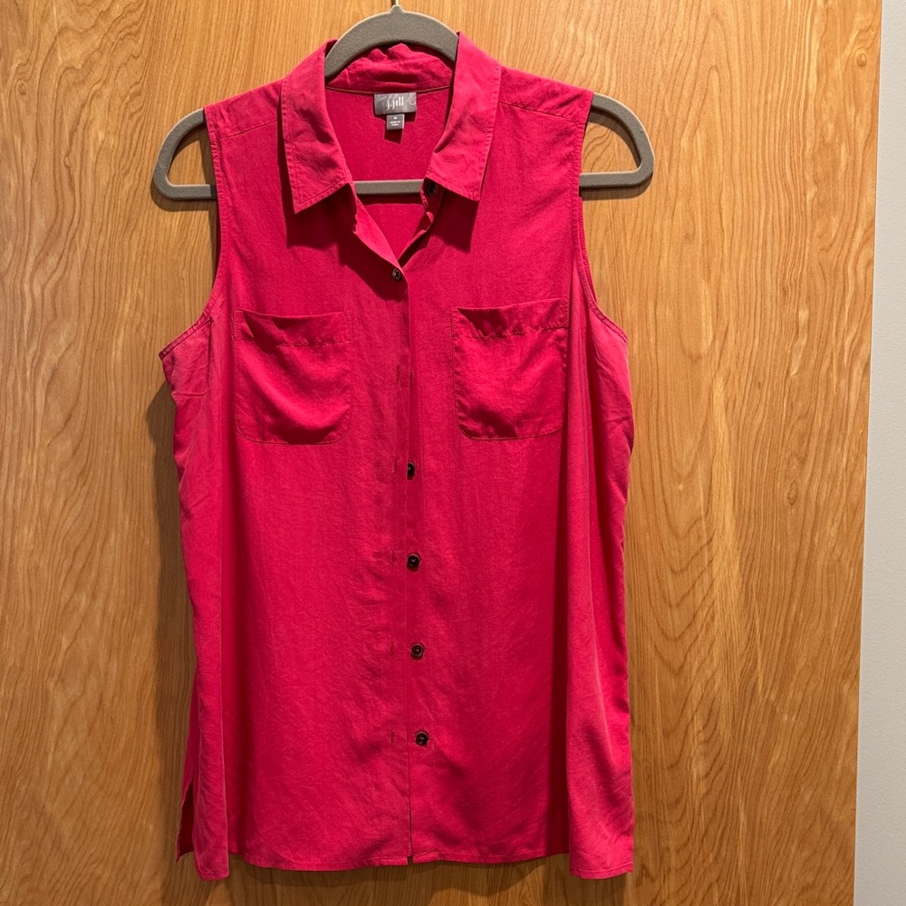 J. Jill Sleeveless Button-Down Silk Shirt in Bright Pink